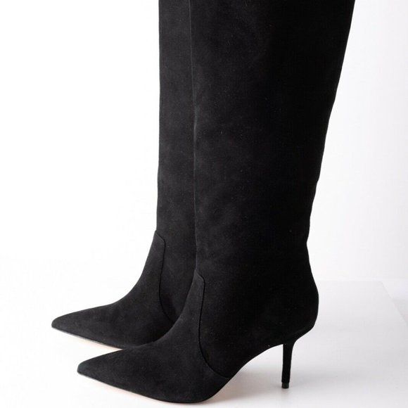 Zara Womens Black Suede Knee High Heeled Boots 10 - Picture 5 of 8